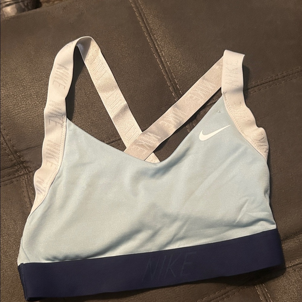 Nike Women's Sky Blue and Navy Sports Bra